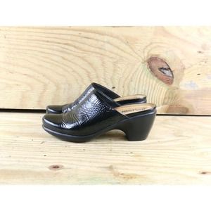 Naot Shoes Womens 37 Dream Clog Black Patent Leather Sz 6 Crinkle Slip On Heels